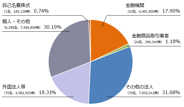 金融機関17.49%、金融商品取引業者1.11%、その他の法人31.72%、外国法人等19.29%、個人・その他30.05%、自己名義株式0.34%